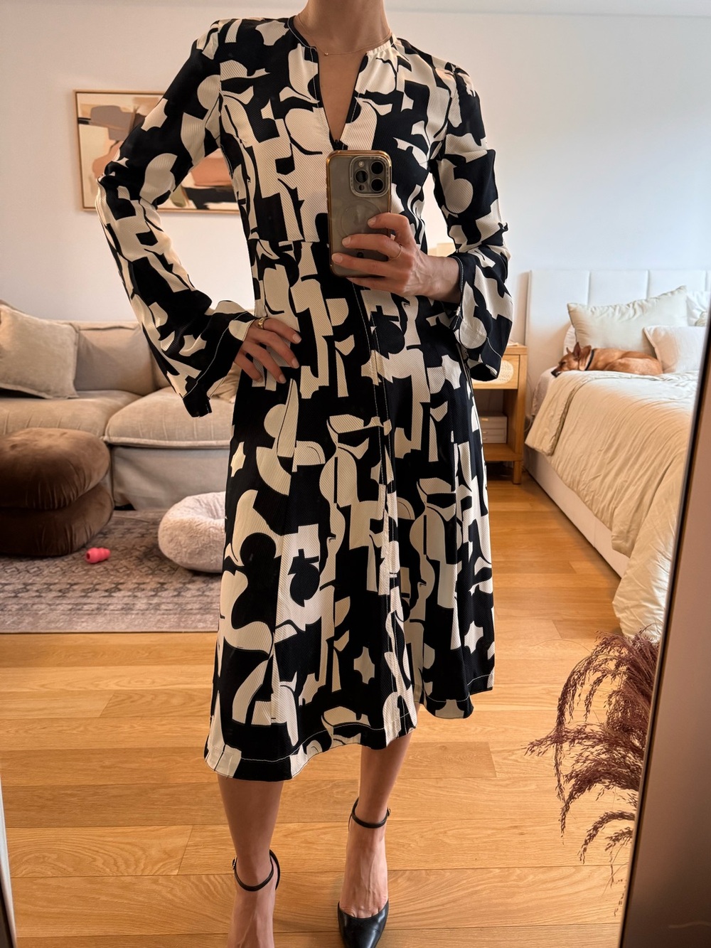 H&M Studio Black and White Abstract Print Midi Dress